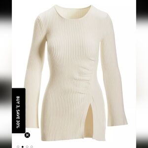 Women's Boston Proper Side Slit Ruched Flare Sleeve Knit Tunic Medium Knit White